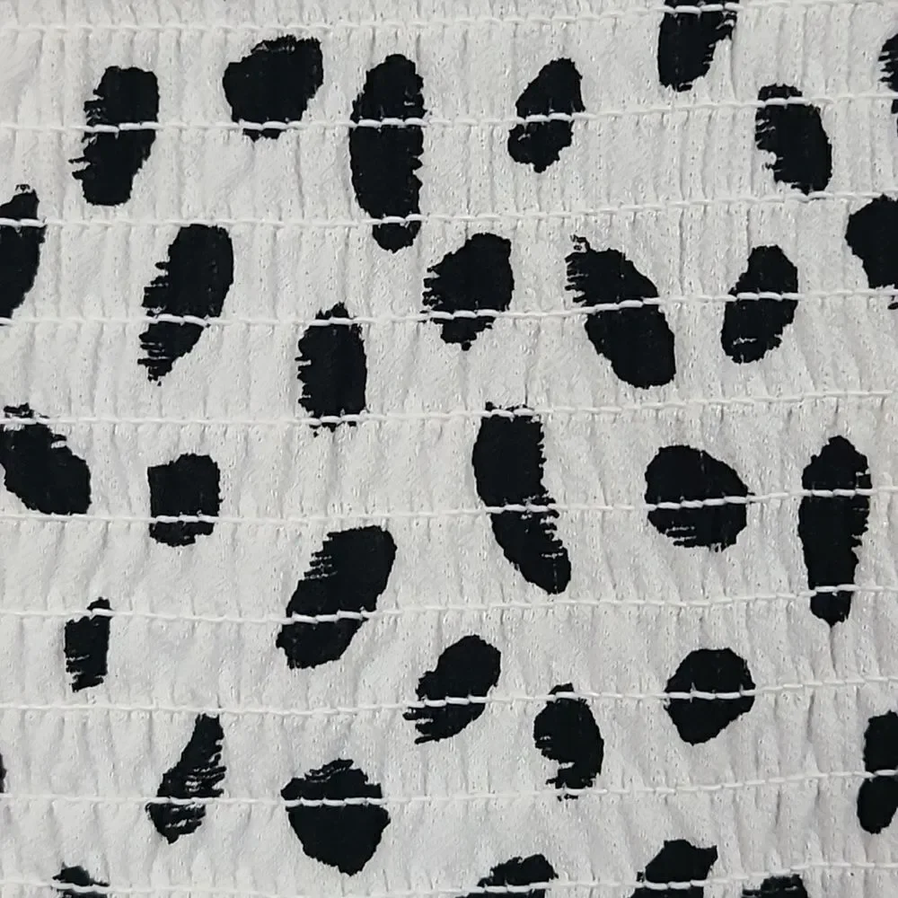 Bar III Animal Print Off Shoulder Smocked Top Black White Fitted XS Going Out
